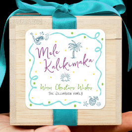 Mele Kalikimaka Blue Purple Green Doodle Christmas Quadratischer Aufkleber