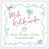 Mele Kalikimaka Blue Purple Green Doodle Christmas Quadratischer Aufkleber (Vorderseite)
