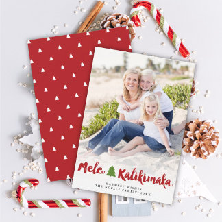 Mele Kalikimaka Brush Script Weihnachtsbaum Foto Feiertagskarte