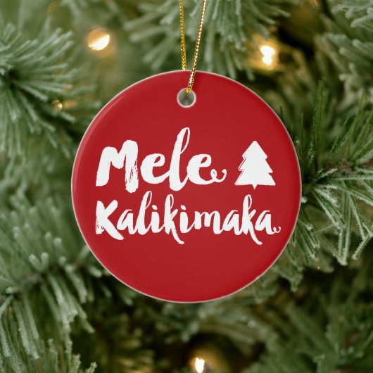 Mele Kalikimaka Brush Script Weihnachtsbaum Foto Keramik Ornament (Baum)