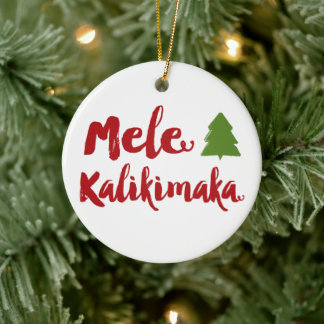 Mele Kalikimaka Brush Script Weihnachtsbaum Foto Keramikornament