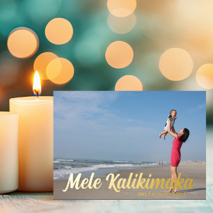 Mele Kalikimaka Chic Gold Script Beach Foto Folien Feiertagskarte