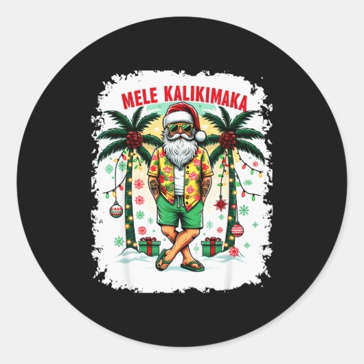 Mele Kalikimaka Christmas In July Hawaiian Santa S Runder Aufkleber (Vorderseite)