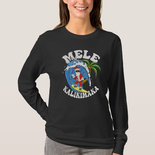 Mele Kalikimaka Christmas Surf Santa Surfing T-Shirt (Vorderseite)