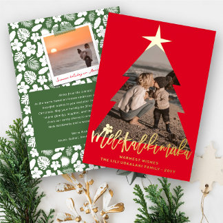 Mele Kalikimaka Christmas Tree Cutout Red Foto Folien Feiertagskarte
