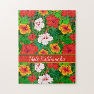 Mele Kalikimaka farbenfrohe hawaiianische Blume Ur Puzzle