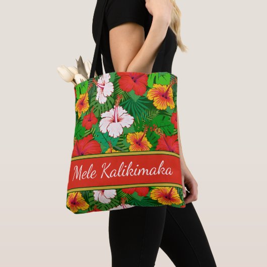 Mele Kalikimaka farbenfrohe hawaiianische Blume Ur Tasche (Von Nahem)