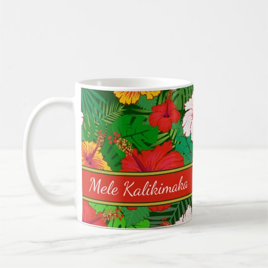 Mele Kalikimaka farbenfroher hawaiischer Blumenurl Kaffeetasse (Links)