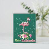 Mele Kalikimaka Flamingo Santa Christmas Merry Postkarte (Stehend Vorderseite)
