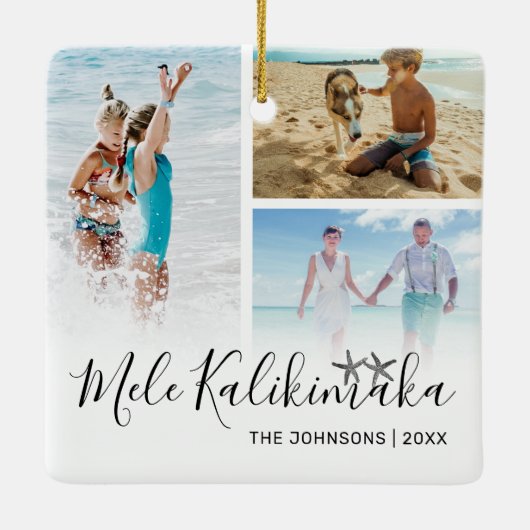 Mele Kalikimaka Foto Collage Keramikornament (Rückseite)