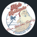 Mele Kalikimaka Frory Christmas Hawaiian Runder Aufkleber<br><div class="desc">Niedlicher Weihnachts- und Hawaiiansticker für Laptop,  Notebook,  Flasche,  Planer oder sogar ein Auto. Wellen,  Weihnachtsmann,  Sterne,  Palmen,  Vögel und Meer. Passen Sie Ihren Sitcker an!</div>