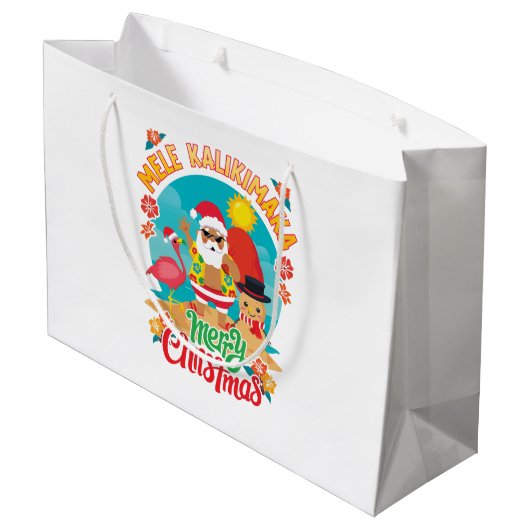 Mele Kalikimaka für ein helles hawaiianisches Weih Große Geschenktüte (Rückseite Schrägansicht)