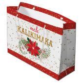 Mele Kalikimaka Gold Glitzer Poinsettia Große Geschenktüte (Rückseite Schrägansicht)
