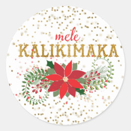 Mele Kalikimaka Gold Glitzer Poinsettia Runder Aufkleber