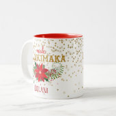 Mele Kalikimaka Gold Glitzer Poinsettia Zweifarbige Tasse (Vorderseite Links)
