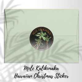Mele Kalikimaka Hawaii Palm Trees Christmas Black Runder Aufkleber