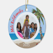 Mele Kalikimaka Hawaiian Beach Personalized Photo Keramik Ornament (Links)