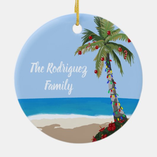 Mele Kalikimaka Hawaiian Beach Personalized Photo Keramik Ornament (Hinten)