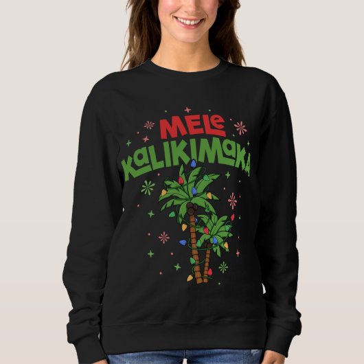Mele Kalikimaka Hawaiian Christmas Palm Tree Light Sweatshirt (Vorderseite)