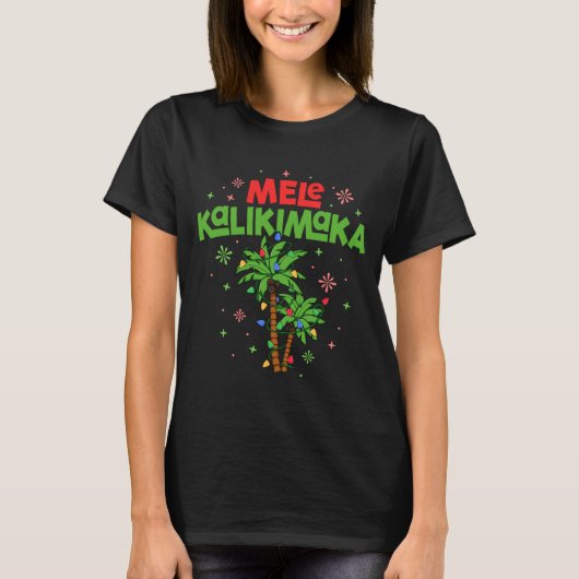 Mele Kalikimaka Hawaiian Christmas Palm Tree Light T-Shirt (Vorderseite)