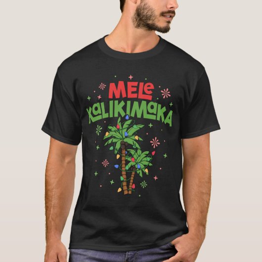 Mele Kalikimaka Hawaiian Christmas Palm Tree Light T-Shirt (Vorderseite)