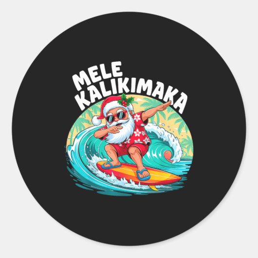 Mele Kalikimaka Hawaiian Christmas Santa Surfing B Runder Aufkleber (Vorderseite)