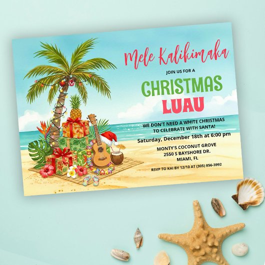 Mele Kalikimaka Hawaiian Christmas Watercolor Einladung