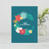 Mele Kalikimaka Hawaiian Floral Wreath Flat Card (Stehend Vorderseite)