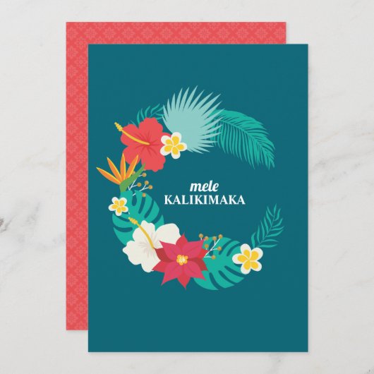 Mele Kalikimaka Hawaiian Floral Wreath Flat Card (Vorne/Hinten)