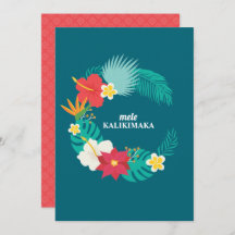 Mele Kalikimaka Hawaiian Floral Wreath Flat Card