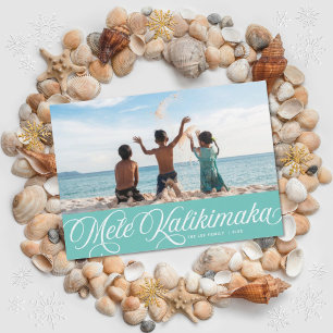 Mele Kalikimaka Hawaiian Holiday Aqua Fotokarte Feiertagskarte