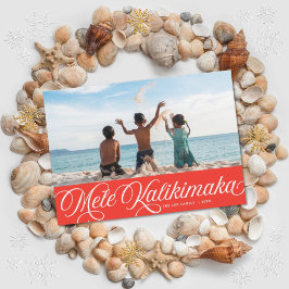 Mele Kalikimaka Hawaiian Holiday Red Foto Card Feiertagskarte