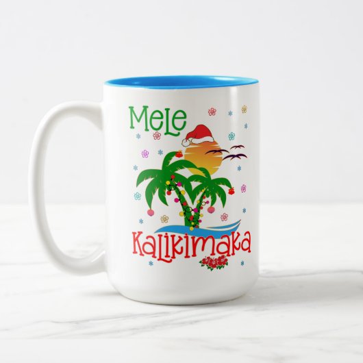 Mele Kalikimaka Hawaiian Merry Christmas Aloha Zweifarbige Tasse (Links)