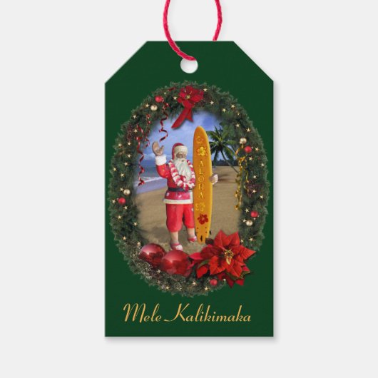 Mele Kalikimaka Hawaiian Santa Geschenkanhänger (Vorderseite)