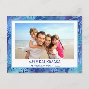 MELE KALIKIMAKA HAWAIIAN TROPICAL BLAUE FOTO FEIERTAGSPOSTKARTE