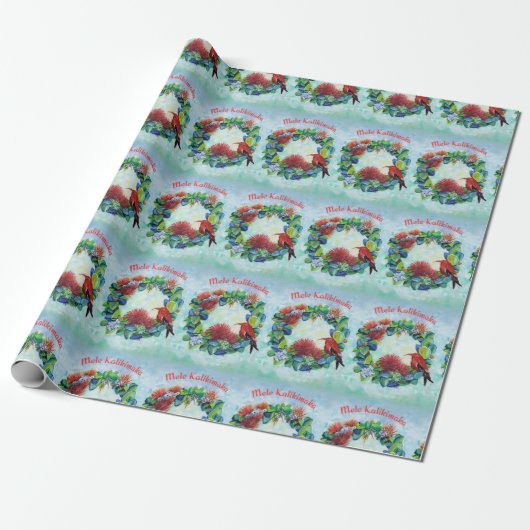 Mele Kalikimaka Hawaiian Wreath Wrapping Paper Geschenkpapier (Ungerollt)