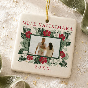 Mele Kalikimaka Hawaiianischer Hibiskus Familienfo Keramikornament