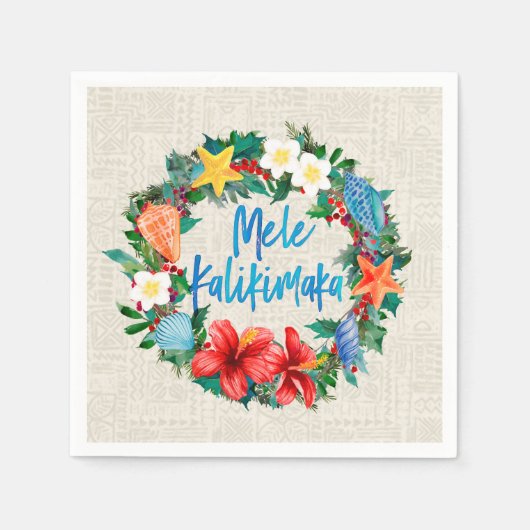 Mele Kalikimaka Hawaiianischer Weihnachtskranz Serviette (Vorderseite)