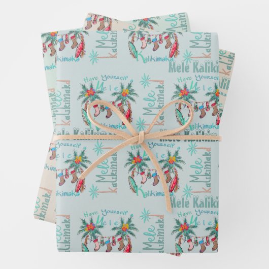 Mele Kalikimaka Hawaiianisches Weihnachtswrapping Geschenkpapier Set (Beispiel)