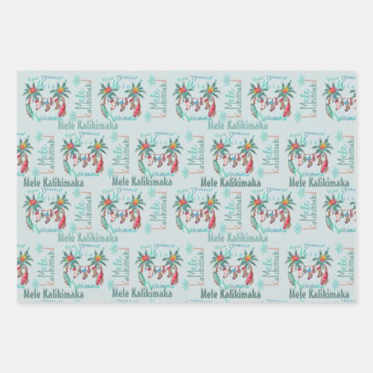 Mele Kalikimaka Hawaiianisches Weihnachtswrapping  Geschenkpapier Set (Vorderseite)