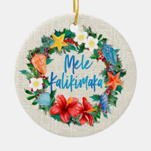 Mele Kalikimaka hawaiischer WeihnachtsKranz Keramik Ornament