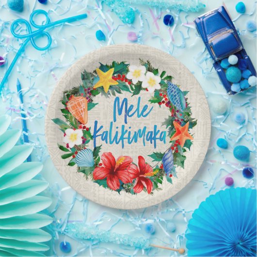 Mele Kalikimaka hawaiischer WeihnachtsKranz Pappteller (Party)