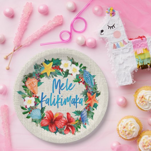Mele Kalikimaka hawaiischer WeihnachtsKranz Pappteller (Party)