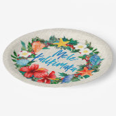 Mele Kalikimaka hawaiischer WeihnachtsKranz Pappteller (Schrägansicht)
