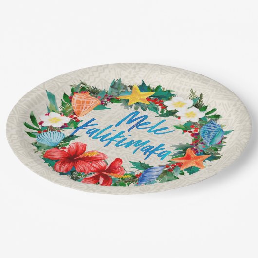 Mele Kalikimaka hawaiischer WeihnachtsKranz Pappteller (Schrägansicht)
