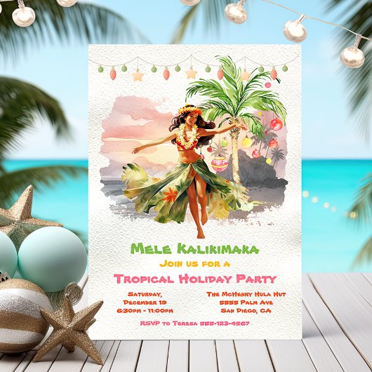 Mele Kalikimaka Hula Girl Tropical Holiday Party Einladung