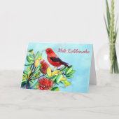 Mele Kalikimaka Iiwi Bird und Ohia Lehua Blume Karte (Vorderseite)