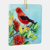 Mele Kalikimaka Iiwi Bird und Ohia Lehua Blume Keramikornament (Rechts)