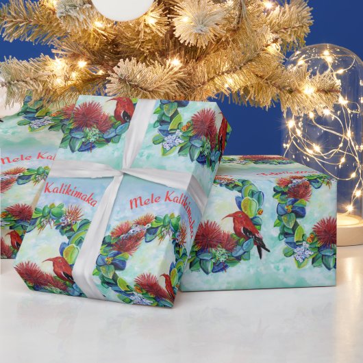 Mele Kalikimaka Kauai Wald Wreath Wrapping Paper Geschenkpapier (Feiertage)