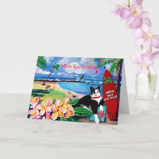 Mele Kalikimaka Kitty at Poipu Beach Holiday Card Karte (Orchidee)